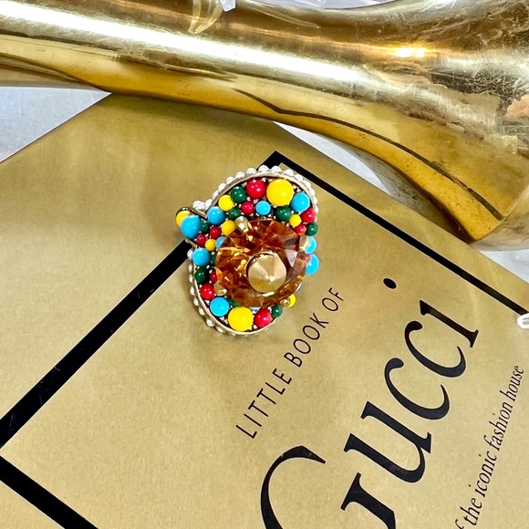 |SOLD| Gucci Pearl, Crystal & Multicolor Bead Embellished Cocktail Ring - Picture 2 of 16
